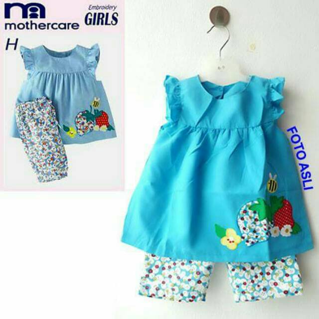 Setelan Anak Cewek Strawberry Bee Blue Set 2in 1(baju,celana)