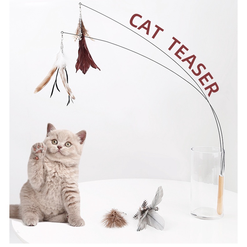 Pet’ oPedia  Cat Toys Teaser - Mainan Kucing Stick Teaser Stik Kucing Tongkat Mainan Kucing Tongkat Bulu Kucing Lonceng