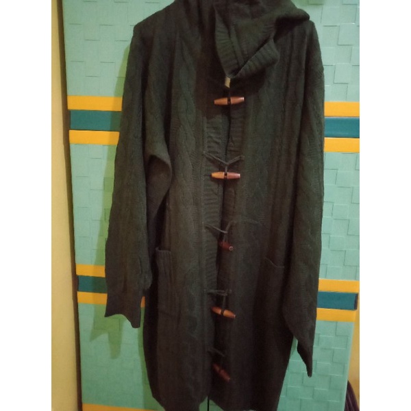 Cardi kepang hoddi lengan balon