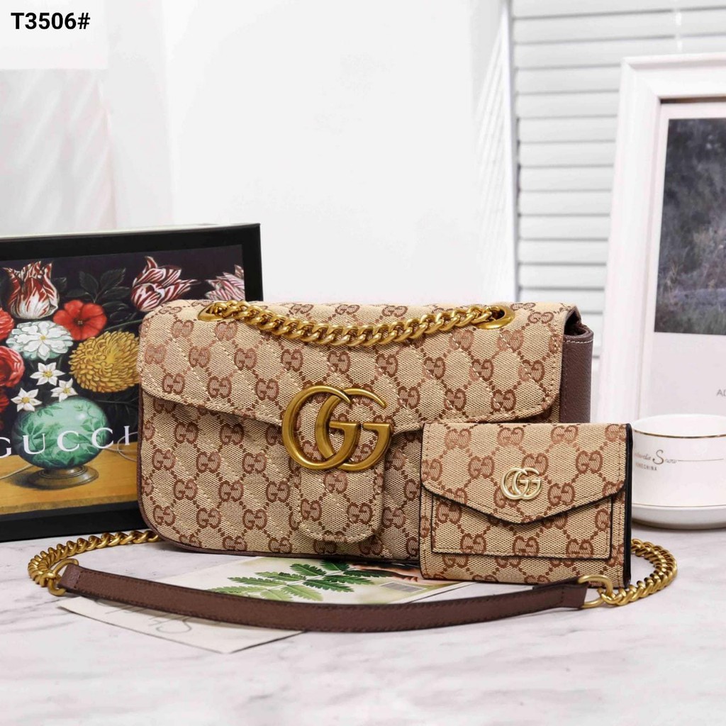 S-TOP REGULER MODEL 2in1 Gucci GG Marmont Kanvas Shoulder Bag Set + Box T3506#