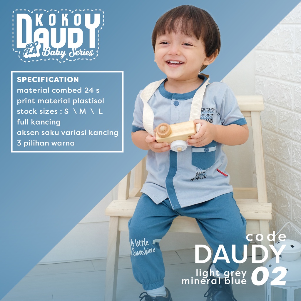 Setelan Baju Koko Bayi Usia 3 Bulan Sampai 2 Tahun Keren Lucu Bahan Lembut Premium Set Daudy baby Series HooflaKids Original Branded Pakaian Anak Laki 1 4 5 6 7 8 9 10 11 12