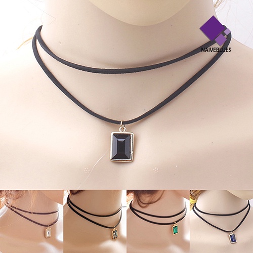 Kalung Choker Rantai Pendek Berlian Imitasi Bentuk Persegi Gaya Vintage Untuk Wanita