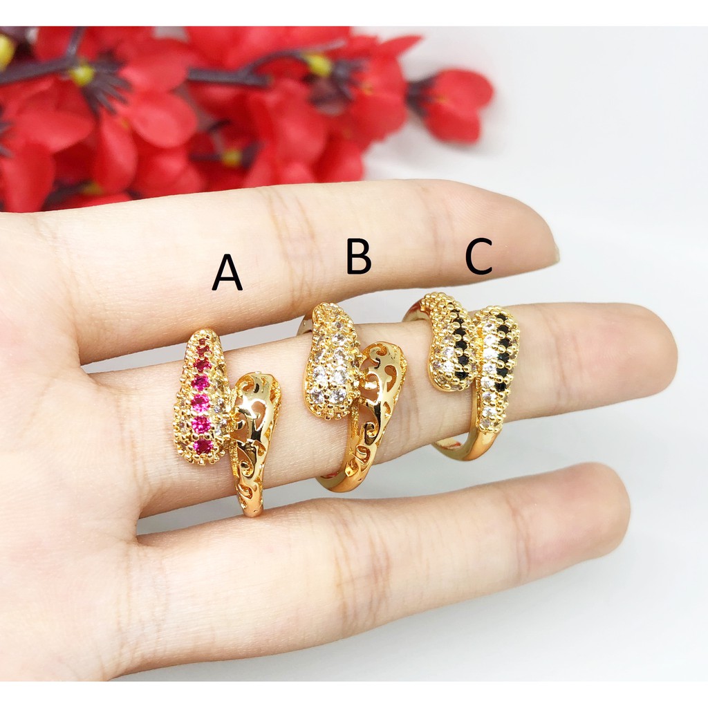 Cincin Xuping Lapis Emas Model Ular Mata Batu Pink Hitam Putih - BR355