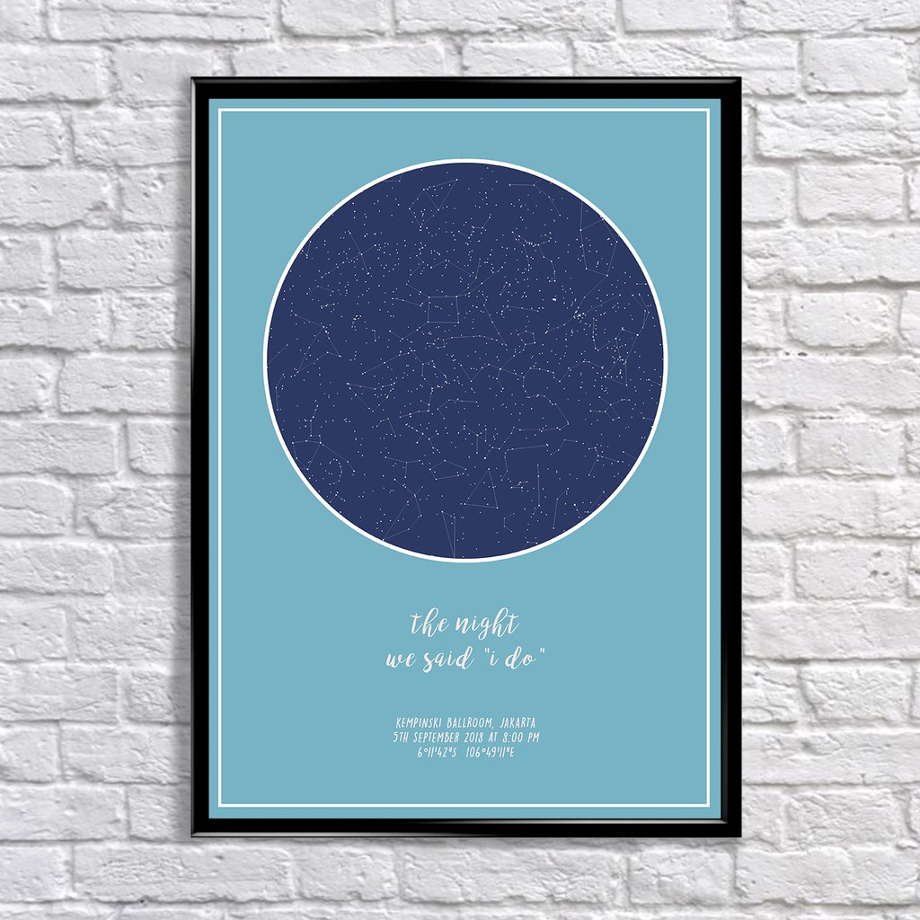 

BLUE ON PASTEL BLUE custom constellation star map personalized framed A3 poster unique decoration