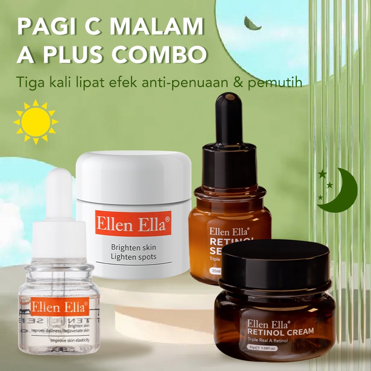 ELLEN ELLA Perbaikan kulit dimulai dengan triple retinol Morning C Night A Perawatan kulit Anti-penuaan Menghilangkan Kerut Fade Garis Halus Set EEMNS Cute Pumpkin