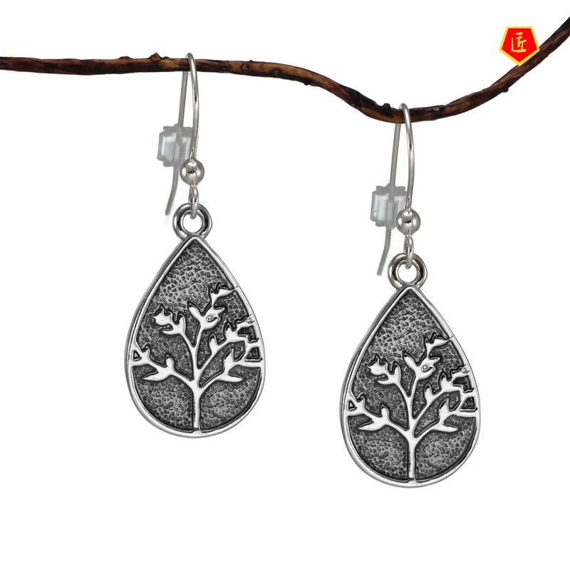 [Ready Stock]Vintage Silver Black Tree of Life Earrings