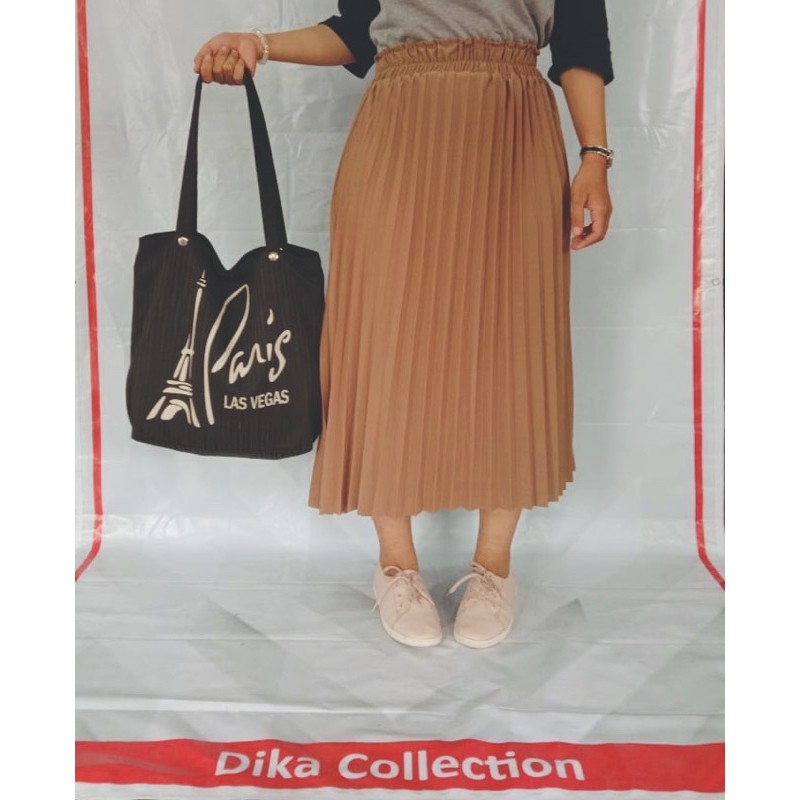 Rok Plisket Midi 7/8 | Rok Midi Plisket Premium Kualitas Import | Bahan tebel Fashion terlaris-Mocca