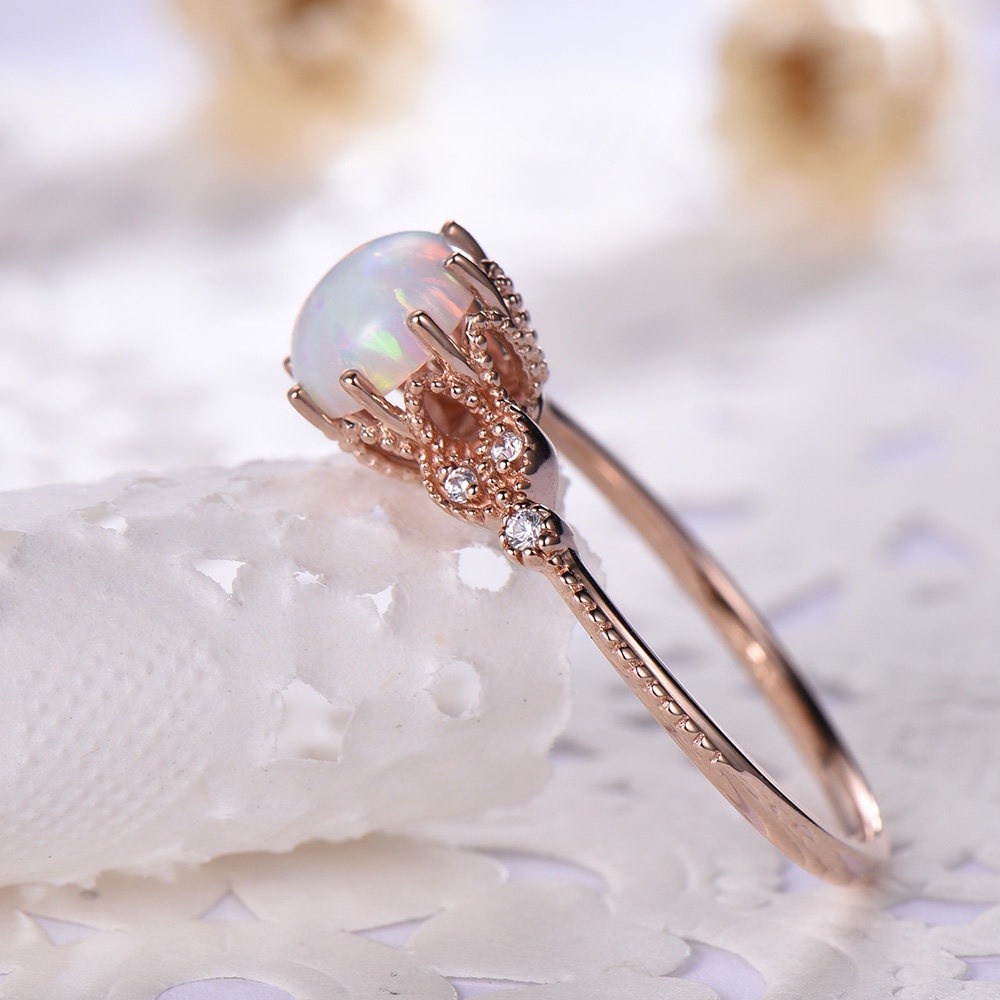 Cincin Bahan Sterling Silver 925 Hias Moonstone Warna Rose Gold Kreatif Untuk Wanita Ccc64