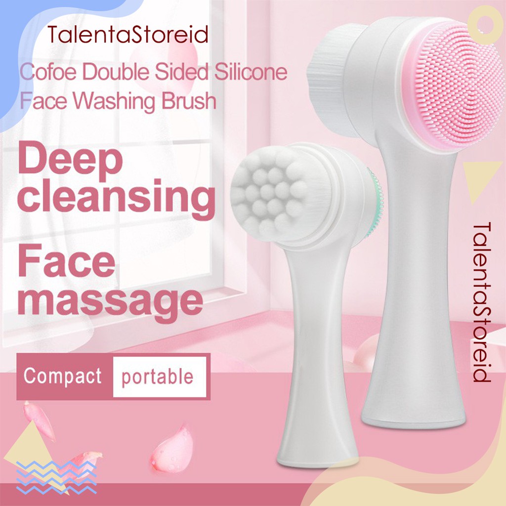 Alat Pembersih Muka Facial Brush 2 in 1 Silicone Dan Bulu Sikat Lembut Multifungsi