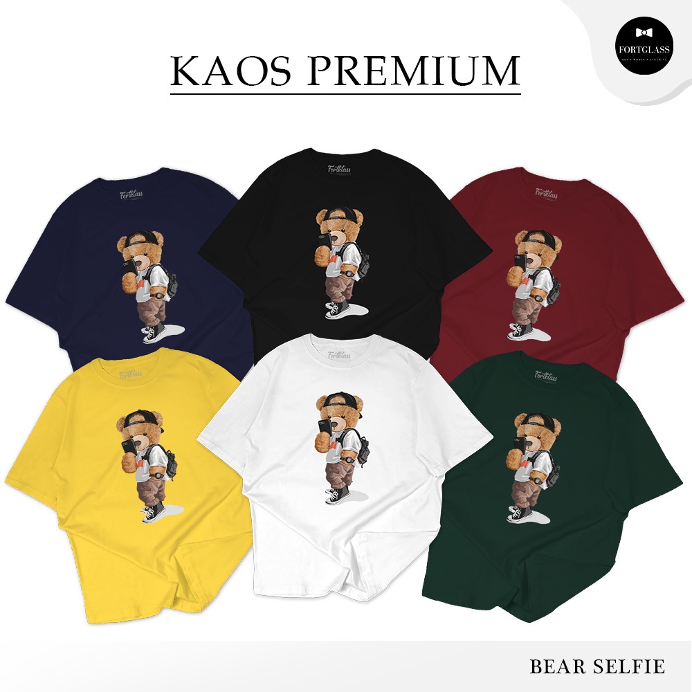 FORTGLASS BEAR SELFI KAOS PRIA PREMIUM SABLON KAOS DISTRO COWOK KAOS MOTIF BY FORTKLASS