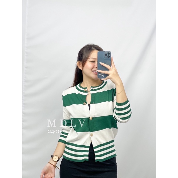 MDLV ~ 2400 Dominina Striped Knit Jacket Women Knit Stripe Cardigan Import Cardigan Garis Rajut Cardigan Rajut Premium Cardigan Rajut Lengan panjang Cardigan Premium Good Quality Fashion Import