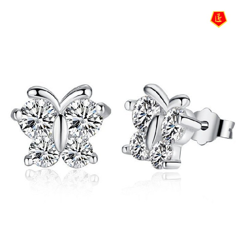 [Ready Stock]Silver Butterfly Studs Women's Simple Sweet