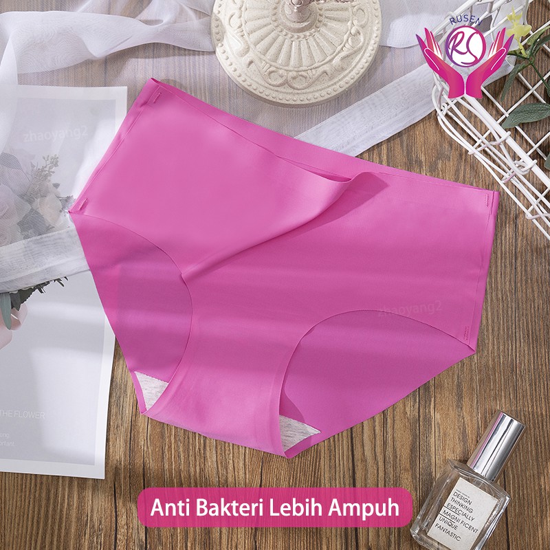 Celana Dalam Wanita Premium Quality Seamless Halus Tanpa Jahitan Grosir CD Wanita Fashion Es Sutra-Rose