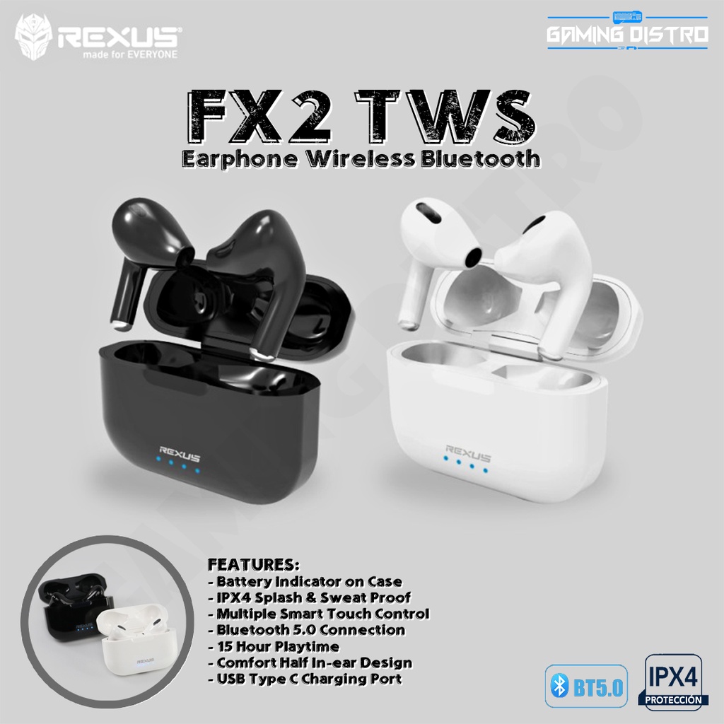 Headset Gaming Rexus TWS FX2 - Rexus Gaming TWS FX2 Wireless Bluetooth 5.0