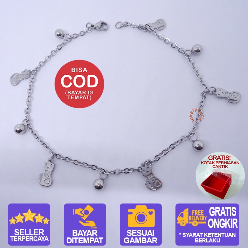 Lovelybutik - Gelang Kaki Titanium Anti karat Kitten Gelang Kaki Wanita Titanium Bahan Titanium Ukuran 24,5 cm BONUS KOTAK PERHIASAN