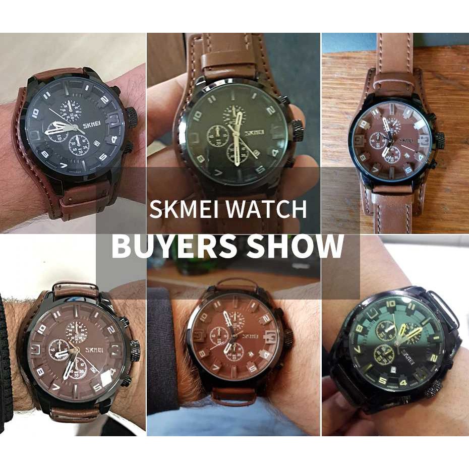 Jam Tangan Pria / Analog Date / SKMEI 9165 Leather Chrono aktif / Jam Analog Date SKMEI Original