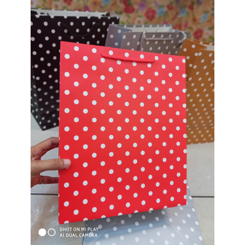 JUAL PAPER BAG POLKADOT CANTIK TOKOPELANGINICER