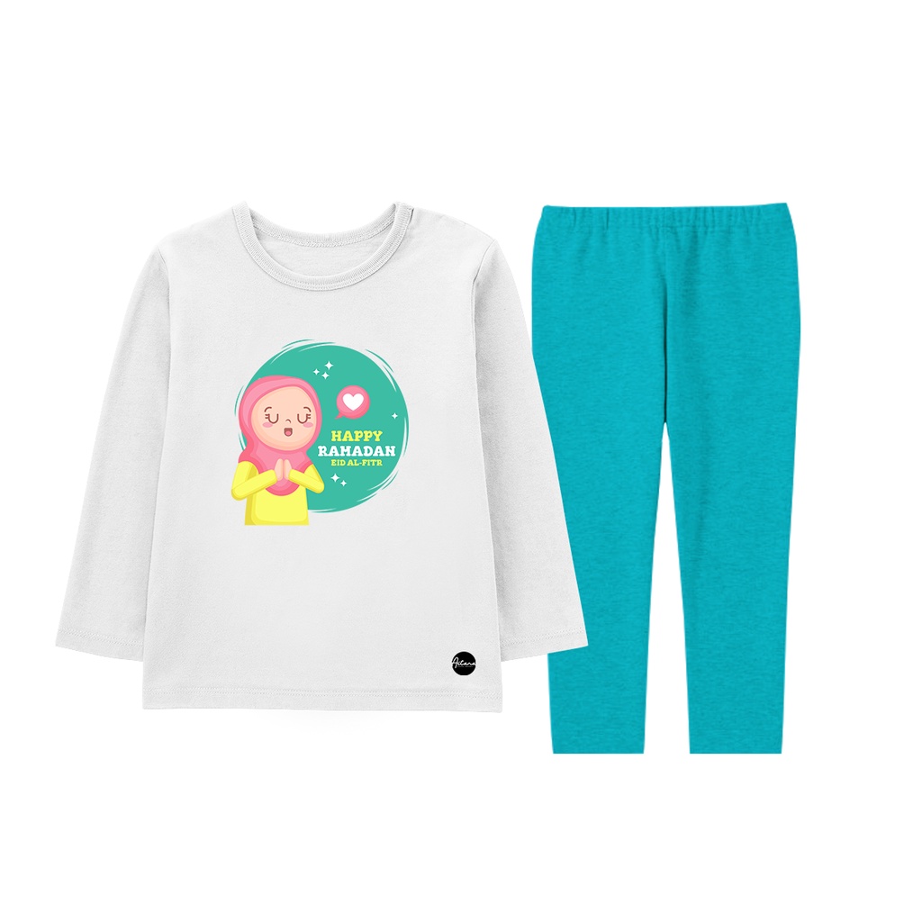 Aitana - Baju Piyama Anak Muslim Tema Happy Girl Untuk Usia 2-8 Tahun Bahan Katun Combed 30s