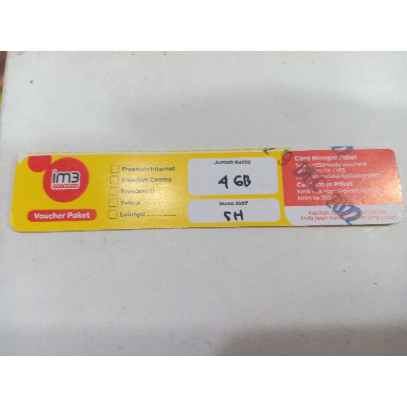 Voucher im3 oredoo 4gb 5 hari