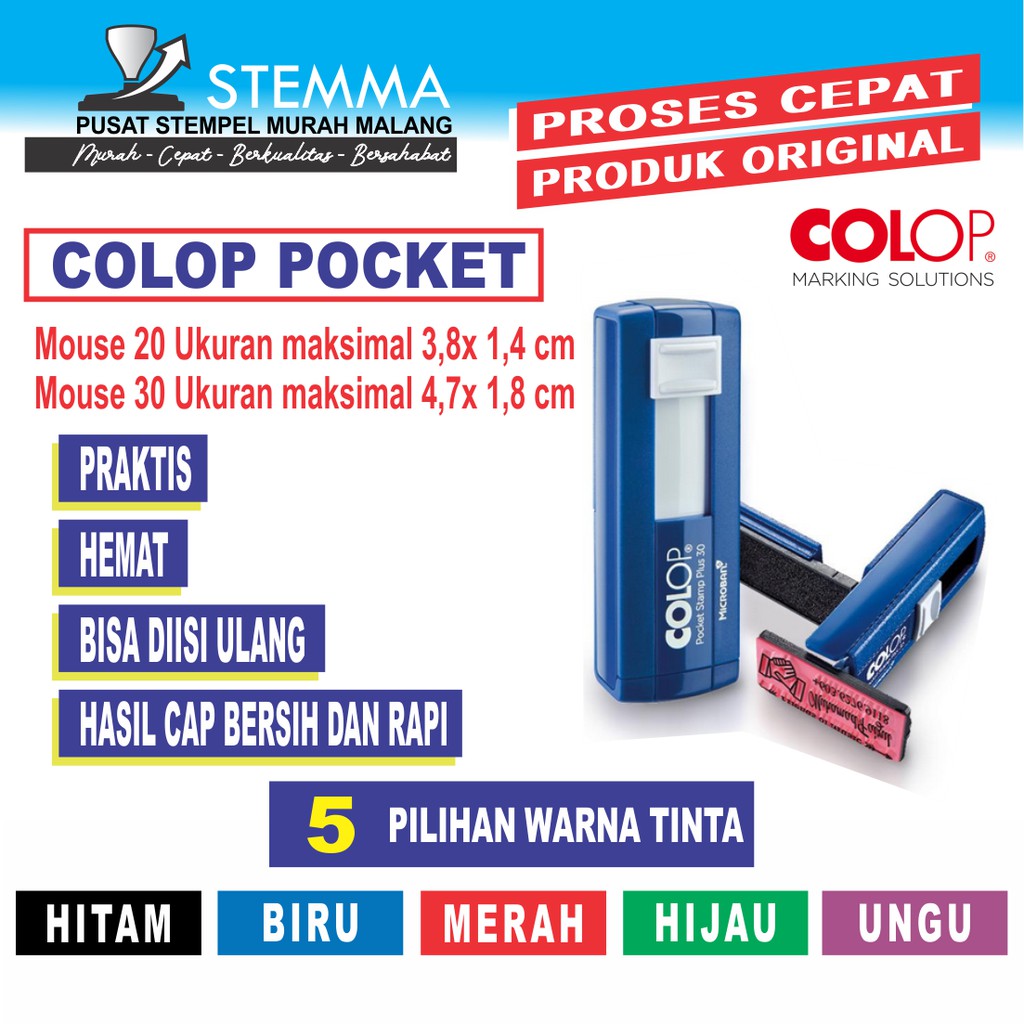 

STEMPEL POCKET COLOP/ STEMPEL NAMA /STEMPEL GANTUNGAN /STEMPEL TOKO /STEMPEL KANTOR /STEMPEL WARNA