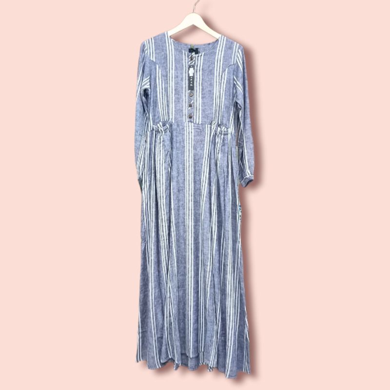 Gamis Linen Dress Only By Yoya/gamis motif garis/dress muslim dewasa/pakaian muslim/fashion syari
