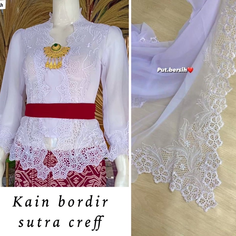 Jual KAIN KEBAYA BORDIR SUTRA CREFF SPECIAL WARNA PUTIH BORDIR KERAWANG ...