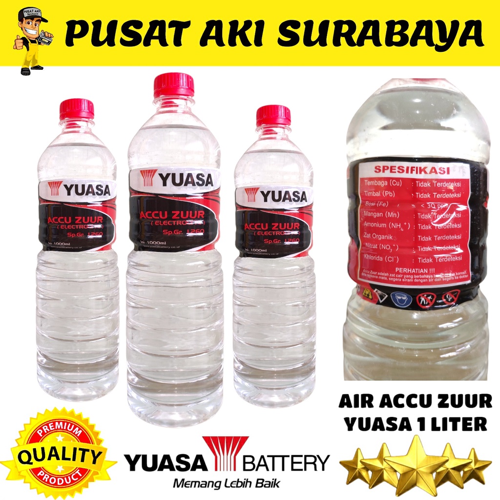 AIR ACCU ZUUR YUASA KUALITAS TERBAIK 1000 ML 1 LITER AIR AKI BARU