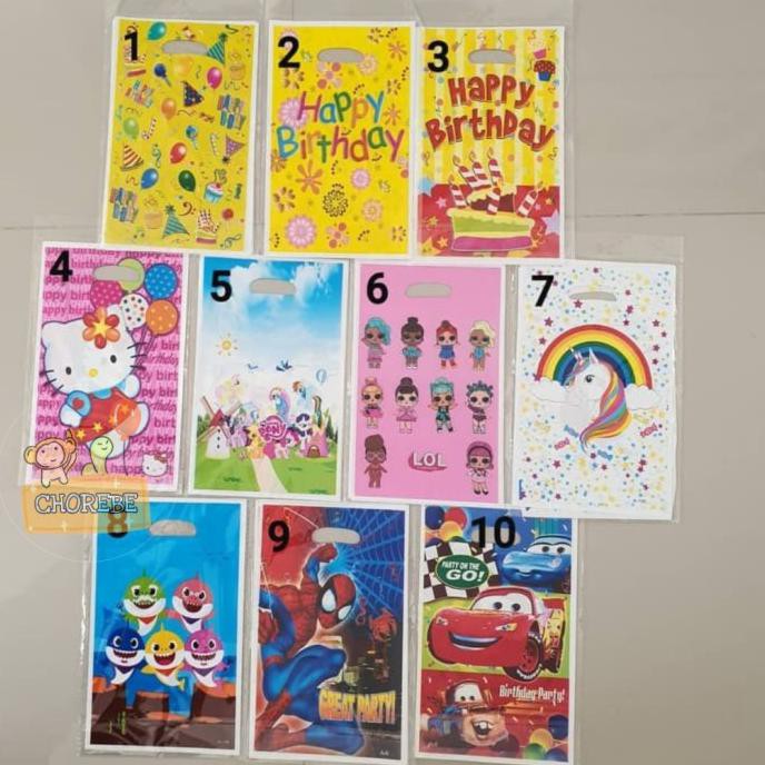 

Plastik Tas Souvenir Ulang Tahun LOL Baby Shark Cars Spiderman Unicorn