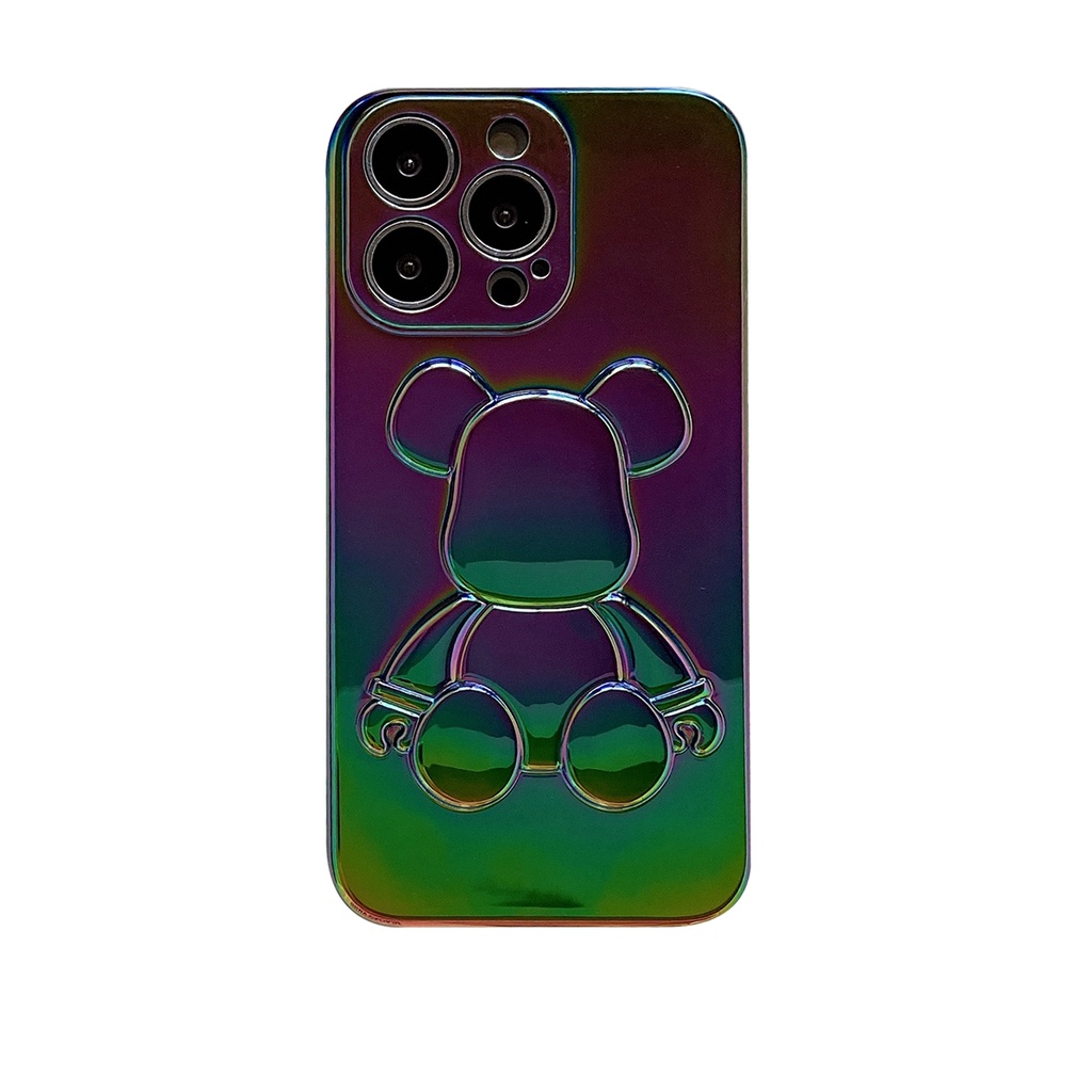 Soft case Silikon Transparan Motif Beruang 3D Warna Gradasi Laser Untuk iPhone 11 Pro MAX 12 13 Pro MAX