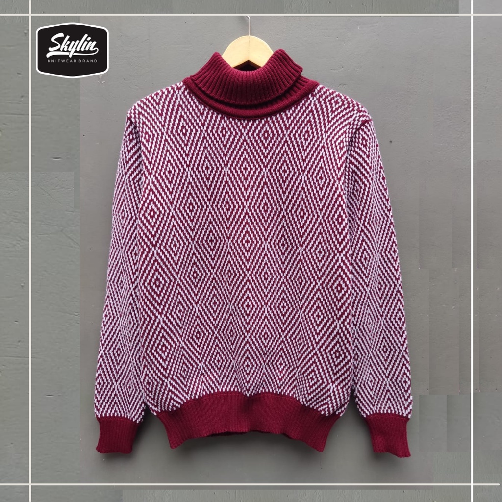 Turtleneck Sweater Diamond Pattern Sweater Leher Tiinggi musim Dingin