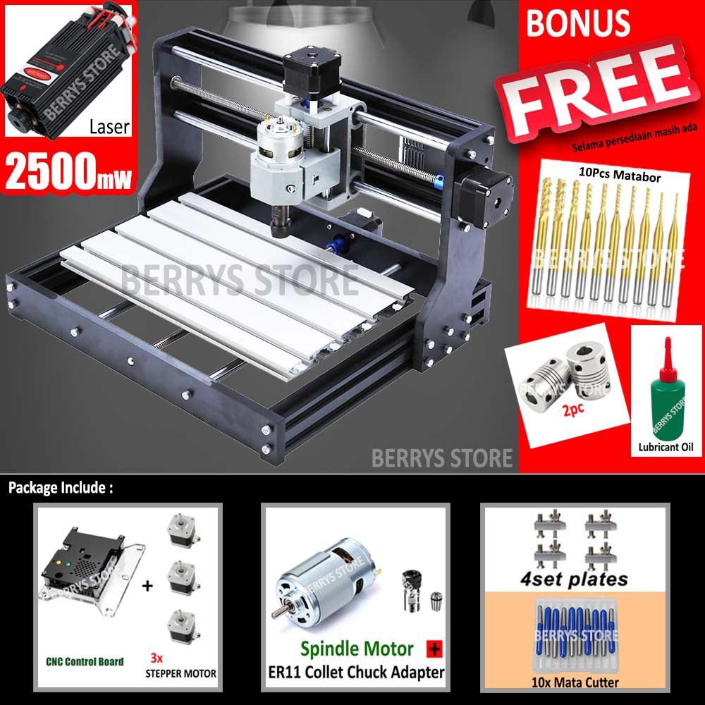 [2 in 1] MESIN CNC LASER 2500MW + ROUTER CUTTING GRAFIR KAYU AKRILIK 3018