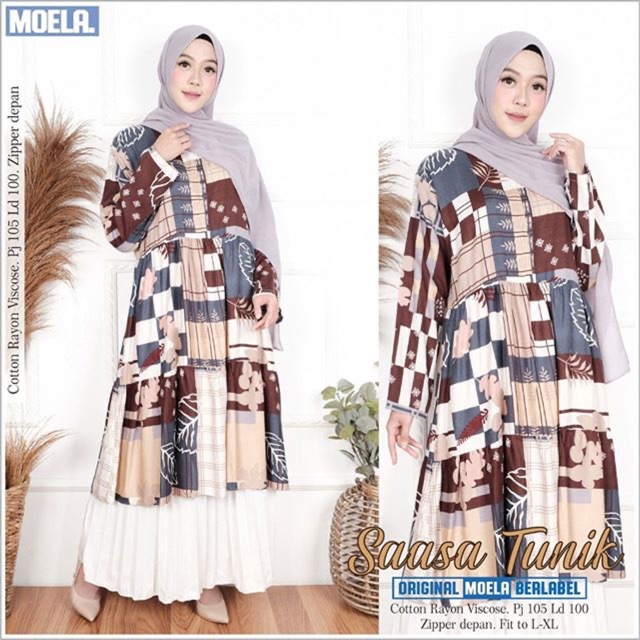 Saasa Tunik Katun Rayon Viscose Motif Kotak