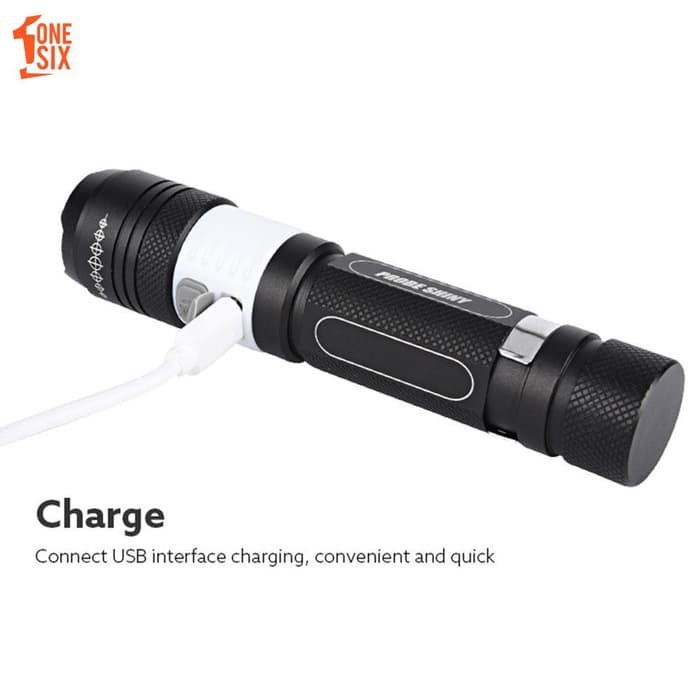 SENTER_ Senter LED Super Terang USB Rechargeable XML T6 ORIGINAL MURAH AWET   Hitam Berkualitas
