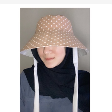 COD Topi Bucket Hat Polkadot  Selegram Daun Lebar Tali Panjang Perempuan Terlaris Gaya Corak Topi Bucket Bolak Balik Terlaris Berbahan Katun Unisex