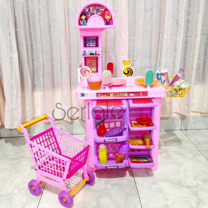 Mainan Anak Kitchen Mega Mart Minimarket Troli Lengkap Ukuran Besar