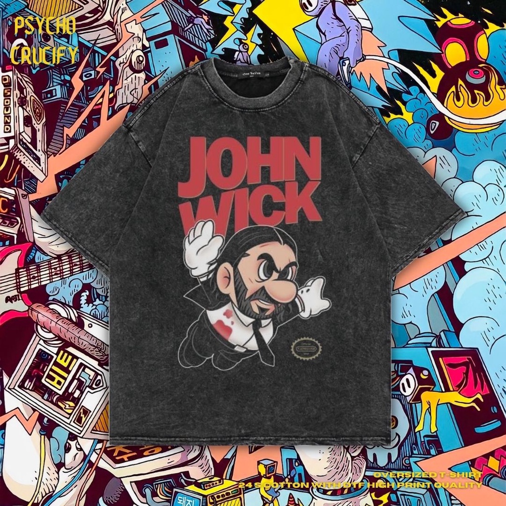 Psycho Crucify "John Wick" Oversized T-Shirt | Stone Wash | Kaos John Wick | Kaos Oversize | Vintage