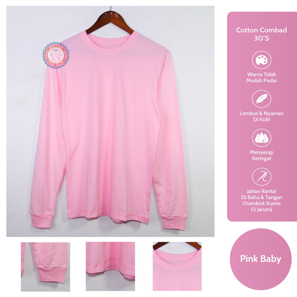 Kaos Polos Pink Muda Ringspun Cotton Combed 30s Terima Sablon