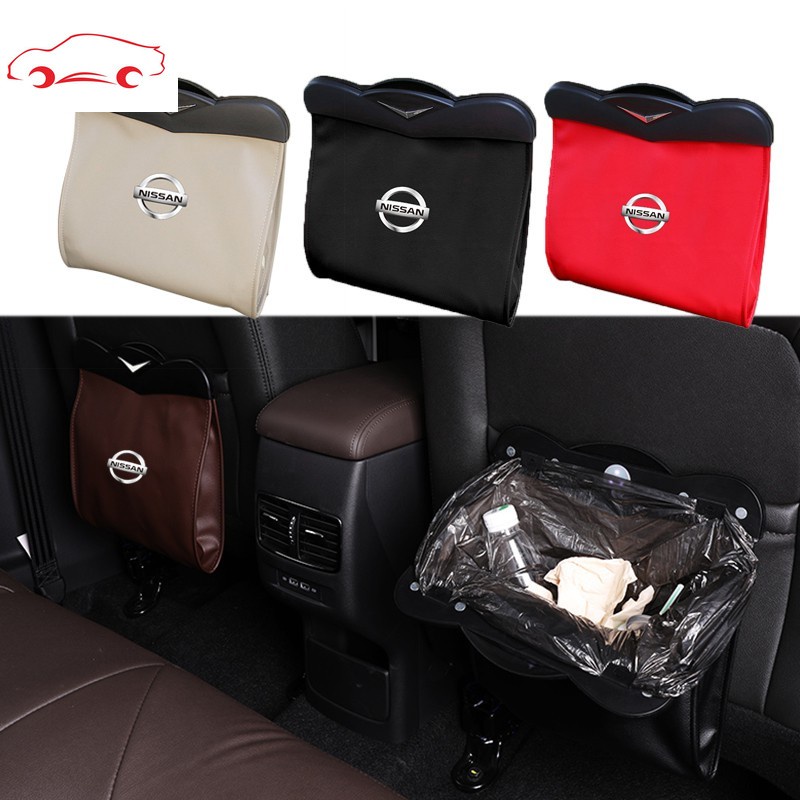 Car Organizer Seat Back Storage Bag Auto Leather Pocket Holder Car Trash Bin Garbage For Nissan Almera Grand Livina Sentra Navara Frontier Latio X-Trail Serena NV200 NV350