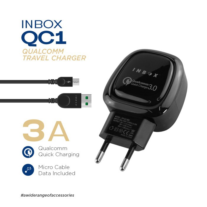 CHARGER INBOX QUALCOMM 3.0 TRAVEL QC-1 MICRO 3A