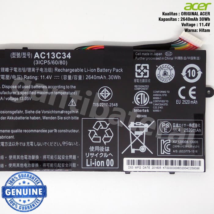 Baterai Acer E3-111 E3-112M V5-122 V5-122P V5-132 V5-132P AC13C34 ORI