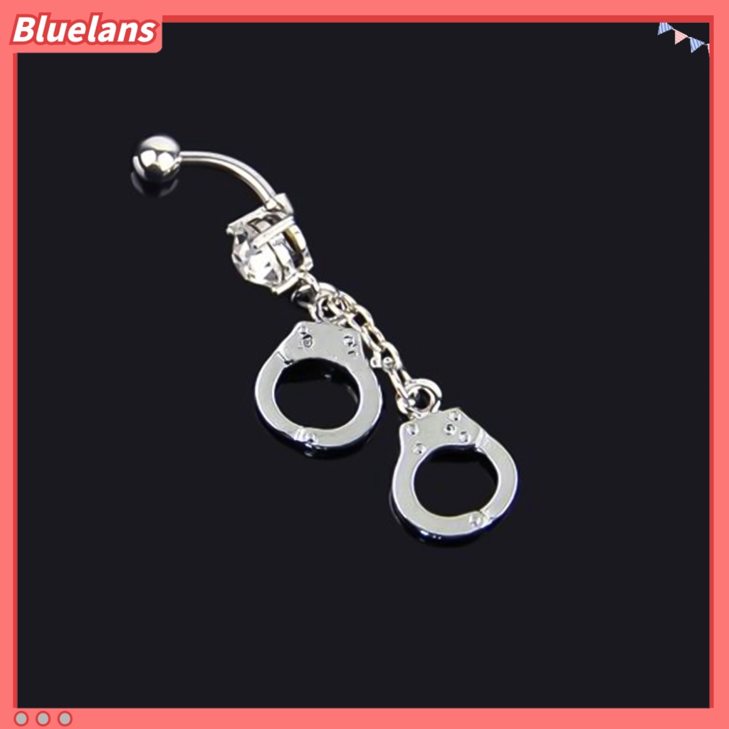 Bluelans Women Handcuffs Rhinestone Body Piercing Navel Belly Bar Button Barbell Ring