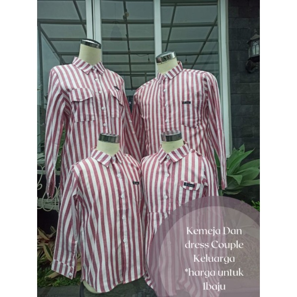 kemeja dan dress katun anak couple keluarga (harga 1baju) anank dan dewasa (SALUR MERAH)