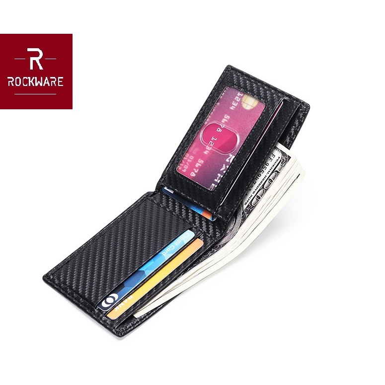 ROCKWARE Dompet Pria Bifold Carbon Fiber Wallet RFID Blocking