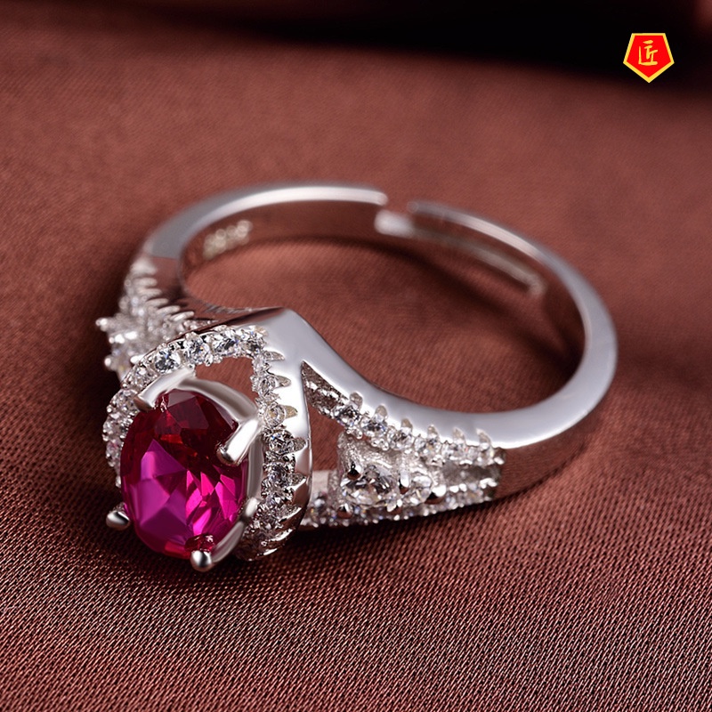 [Ready Stock] S925 Silver Red Diamond Ring Korean Style Temperament