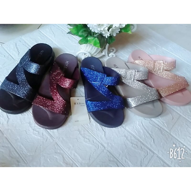Sandal jelly HYS 1026 sandal wedges silang gliter