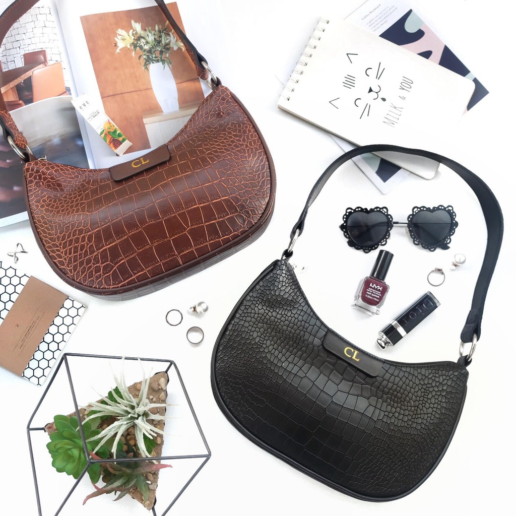 Nonataliashop - Nara Croco Tas Bahu / Baguette Bag (Free 2 Huruf)