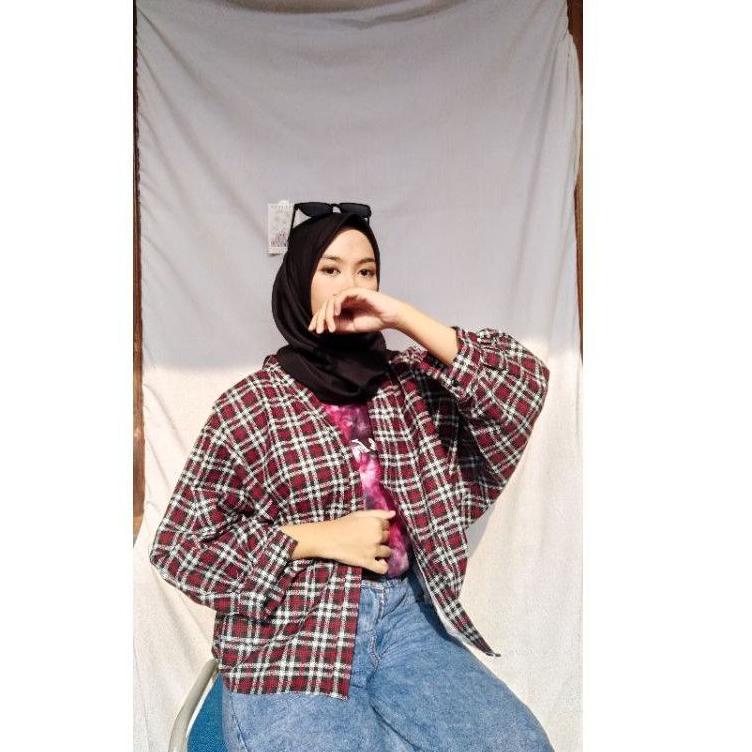 outer Balon Flanel Viral Outer  Balon Grid/Cardingan Flanel Wanita - SGP.27Jn22o