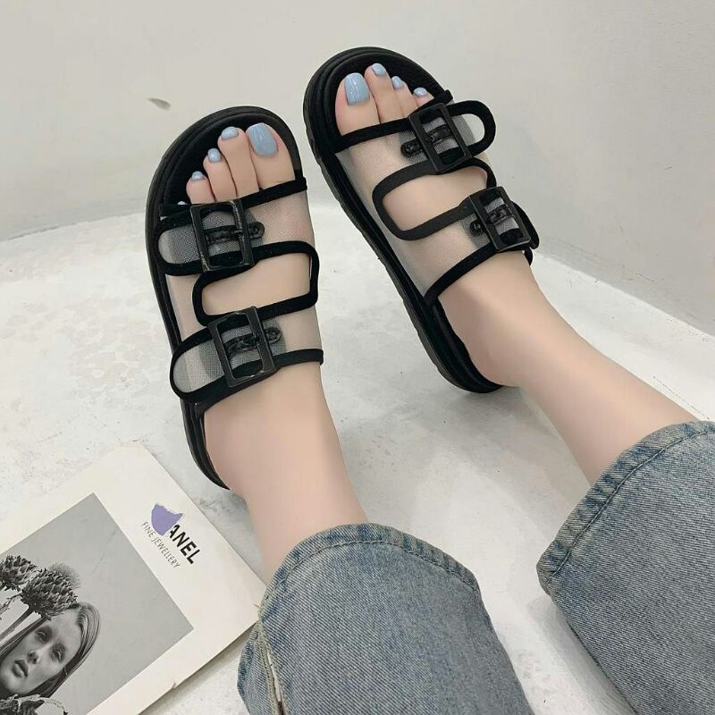 AGI0399 Sandal Slop Wanita Fashion Import Double Strap Buckle Ready Jakarta Bisa COD (With Box)