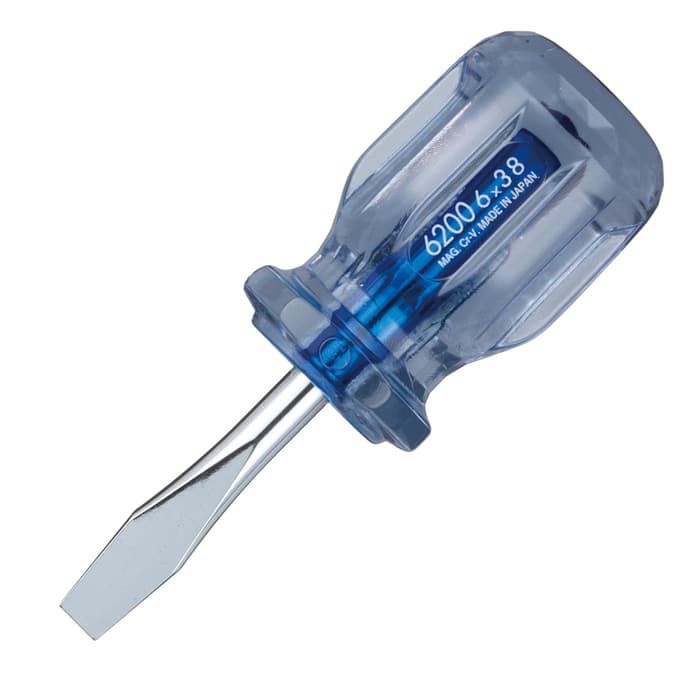 Obeng Vessel 6200 - Slotted 6x38mm - Crystaline Screwdriver - Stubby