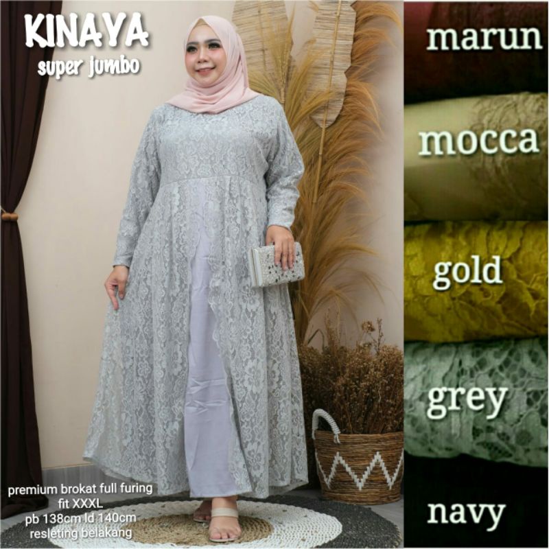 Termurah Kinaya super jumbo LD 140 by Zikra Fashion | gamis dress jumbo brokat premium Keren